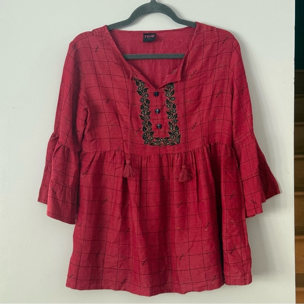 🌻Hiva Global Fusion Desi Red Embroidered Blouse